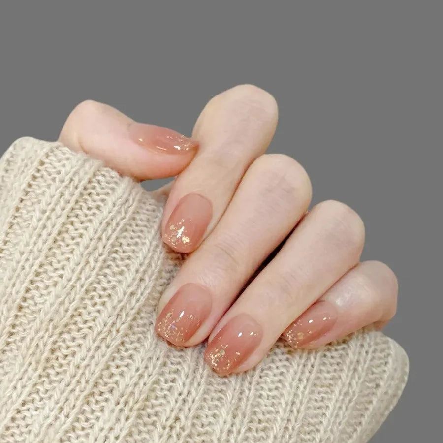 Short Medium long fake nails for women golden green pink blue sparkling glitter french tips ballet square almond press on nails