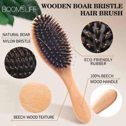 Soft Boar Bristle Hair Brush Women Wood Comb for Hair Head Scalp Massage Detangle Hairbrush for Curly Thick Long Hair Care Tool