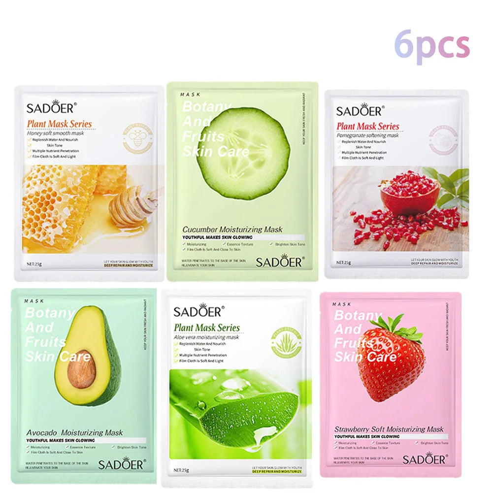 6pcs Natural Plant Face Mask Beauty Skincare Facial Masks Moisturizing Firming Hydrating Sheet Mask Skin Care Korean Cosmetics