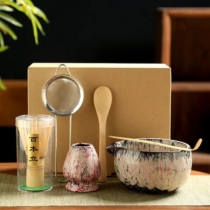 6PCS Japanese Matcha Tea Set Safe Bamboo Whisk Teaspoon Tea Sets Matcha Bowl Matcha Whisk Holder for Tea Lovers Tea-Making Tools