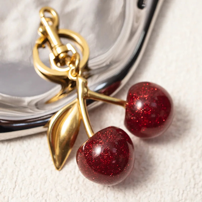 Trendy Red Cherry Pendant Keychain for Women Cute Bag Decorations Multifunctional Jewelry Car Key Accessories Charm Keyring Gift