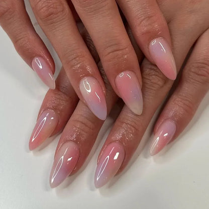 24pcs French Simple Fake Nails Ins White Edge Nude Color False Nail Tips Almond Stick on Nail Patch for Girl Lady Manicure Tools
