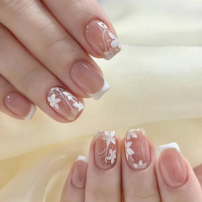 24pcs Long Ballet Press On Nails Black Cross Strap French Style Fake Naile With 3D Bowknot Decor Korean Reusable False Nail Tips
