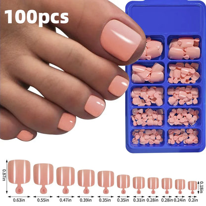 120pcs/Box French Tip Press-On Toenails Pink Color System Square Shape Foot Nails Short Length Glossy Finish False Toe Nails Set