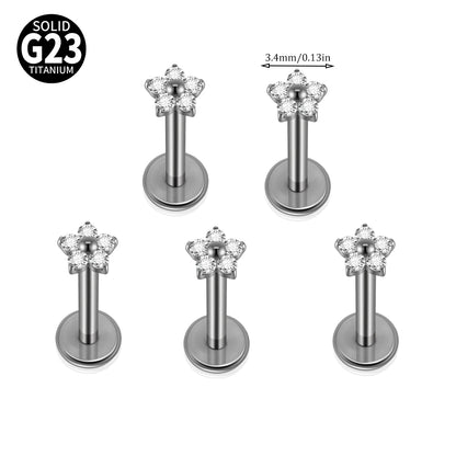 1/5PCS F-136 Implant Titanium Different Size Flower Zirconia Labret 16G Internal Threaded Cartilage Helix Lobe Earring Piercing