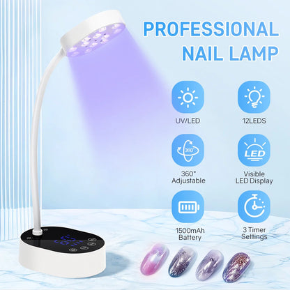 Professional Nail Lamp LED UV Nail Dryer Auto Sensing Touch Control Fast Drying Nail Light 360 Bendable Table Lamp For Salon
