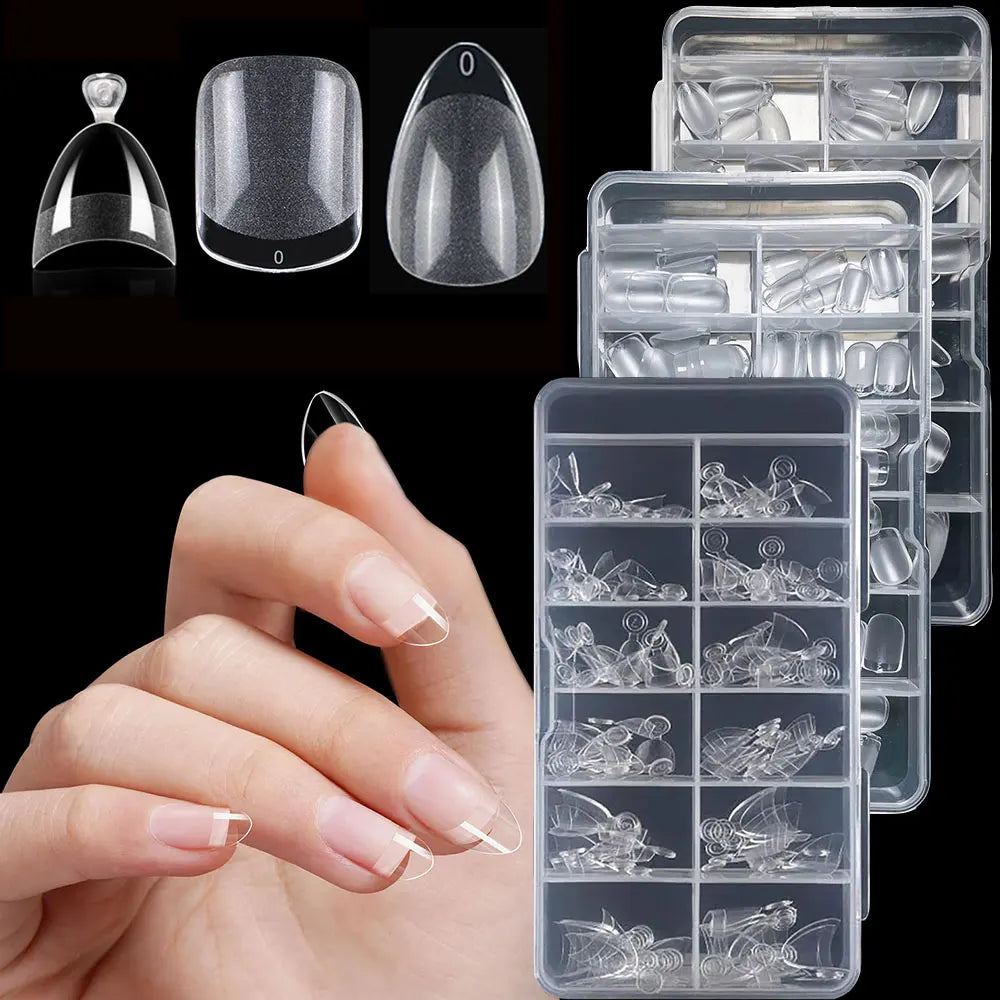 120PC Extra Short Square Nail Tips Soft Gel Full Cover Half Matte False Nails Clear Pre-Shaped Press On Nails Extension Tips 12S