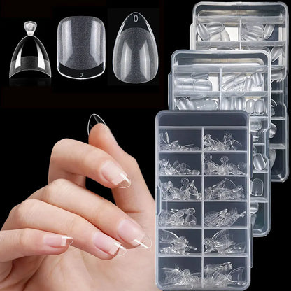 120PC Extra Short Square Nail Tips Soft Gel Full Cover Half Matte False Nails Clear Pre-Shaped Press On Nails Extension Tips 12S