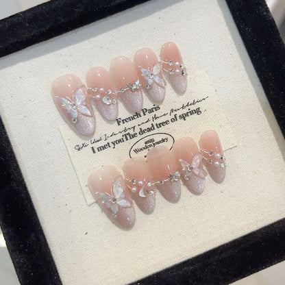 10Pcs Short Handmade Press on Nails Full Cover Rhinestone Fake Nails Gentle Design Artificial Wearable Manicure Nail Tips Autumn