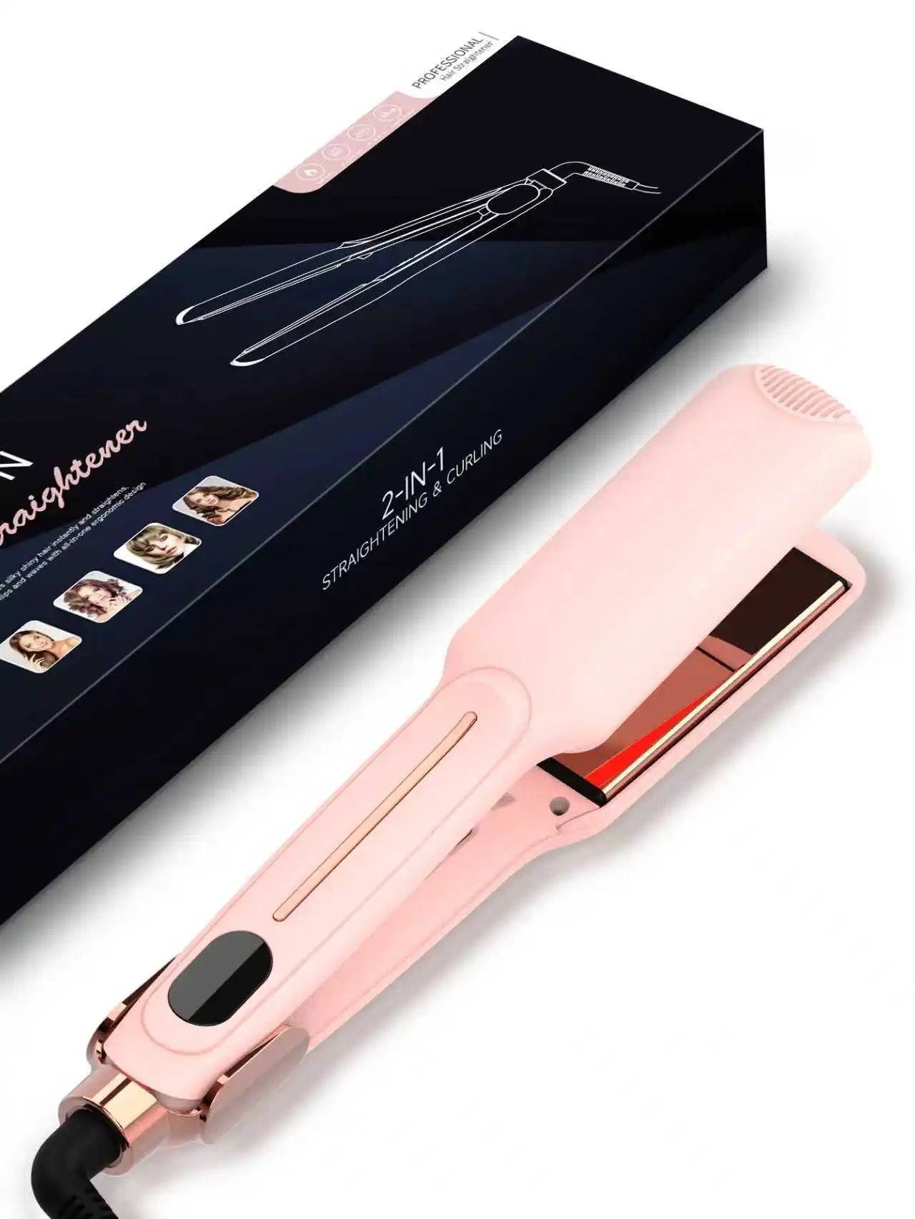2-in-1 straightener, high-quality flat iron, heated comb, wide efficient professional straightener and curling styling tools