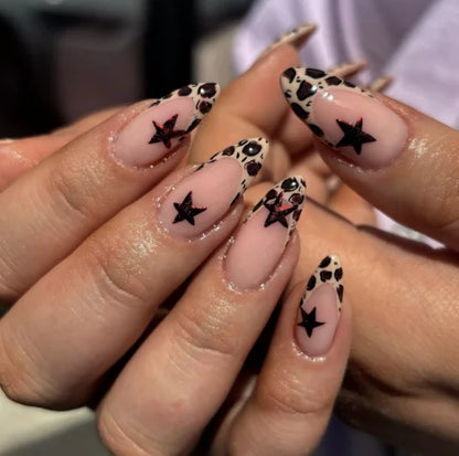 Wearable Stars Y2k Nails Press On Short Square 24pcs Fake Nails Silver Stripes False Nails Decoration Glitter Nail Tips Finished