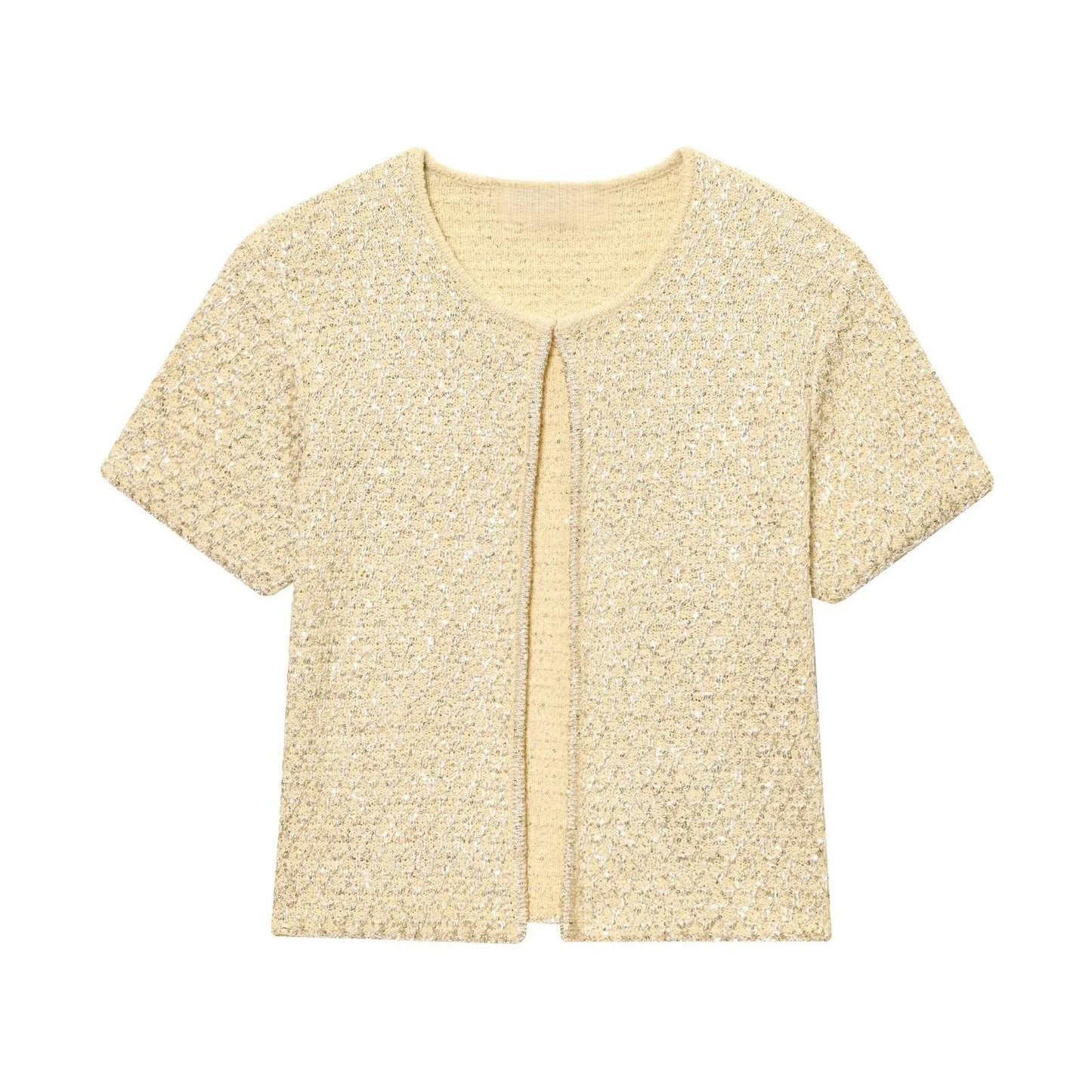 UNIZERA Fashion Temperament Sequin Knitted Jacket + Knitted Camisole Top Women's Clothing 2025 Summer New Products Set