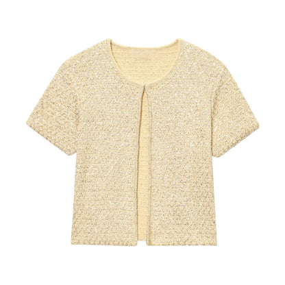 UNIZERA Fashion Temperament Sequin Knitted Jacket + Knitted Camisole Top Women's Clothing 2025 Summer New Products Set