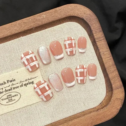 10Pcs Red Cat Eye Handmade Press on Nails Flower Fake Nails Wearable Stick-on Nails Full Cover False Nail Uñas Postizas 네일팁