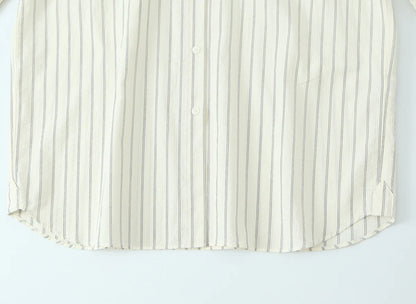 2025 autumn new women's casual fashion temperament loose versatile striped tie lapel long-sleeved shirt top