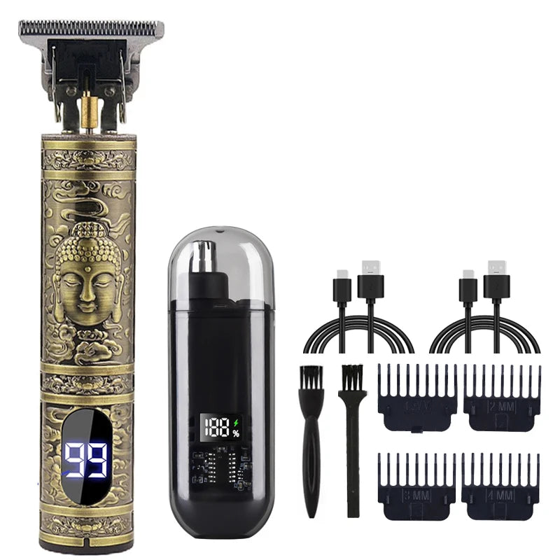 T9 Men's Electric Hair Clipper Beard Trimmer - Rechargeable Hair Cutting Machine with Nose Hair Trimmer Kit