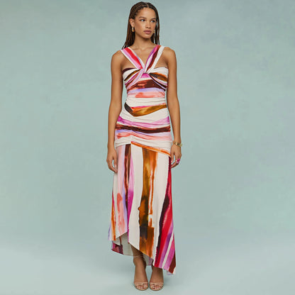 2Pcs Striped Swimsuit With Long Skirt Sexy Women Bikini Push Up Swimwear Halter Biquini Female Bathing Suit Slimming Beachwear