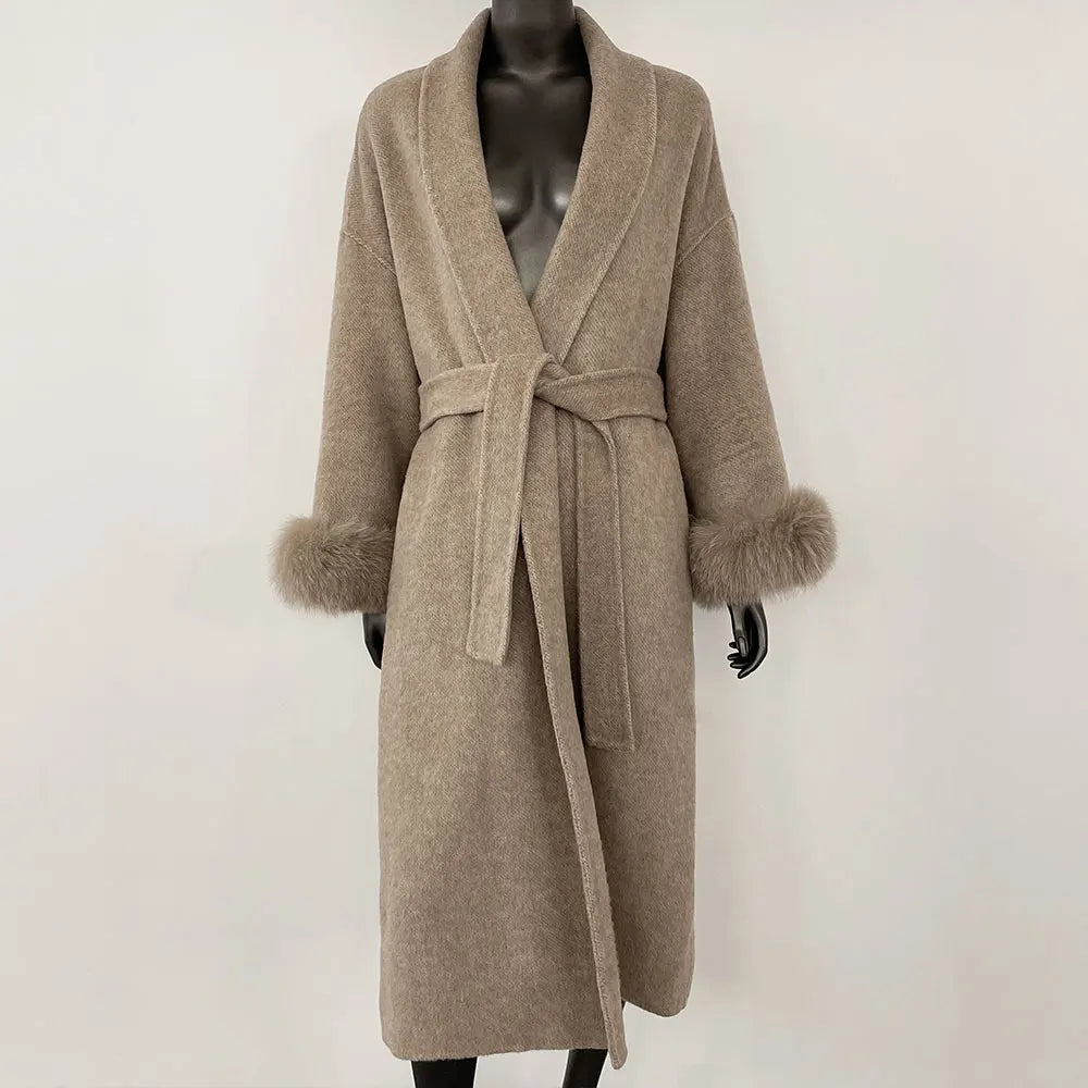High End Double-sided Wool Strapping Real Wool Fur Coat Women's Removable Cuffs Fox Fur Temperament Cashmere Short Jacket