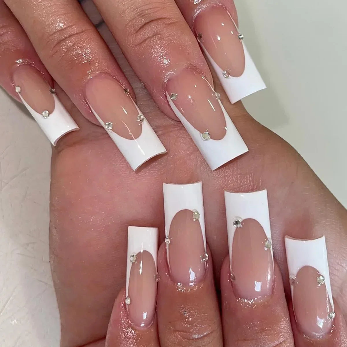 24Pcs Long Square False Nails Simple White French Fake Nails Wearable Ballet Coffin Full Cover Nail Tips Acrylic Press on Nails