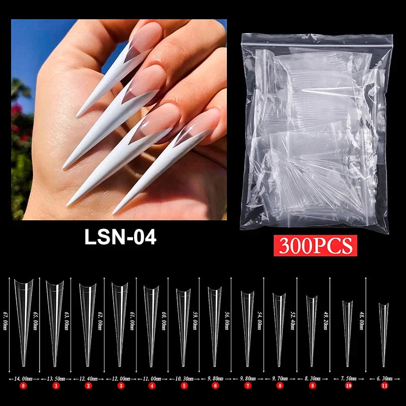 Super Long Sharp Nail Tips Fake Natural Transparent False Nails Durable Extension Acrylic UV Gel Manicure Salon Tools Supplies
