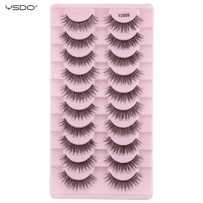 YSDO Natural Mink Eyelashes 3/6/10 Pairs Wispy Faux 3D Mink Lashes Short Fluffy Half False Eyelash Makeup Tools Cat Eye Lashes