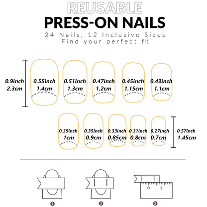24PCS Design Short Square Shiny Black Cat Acrylic Fake Nail Glue And Blue Gradient Paste Suitable For Women And Girls
