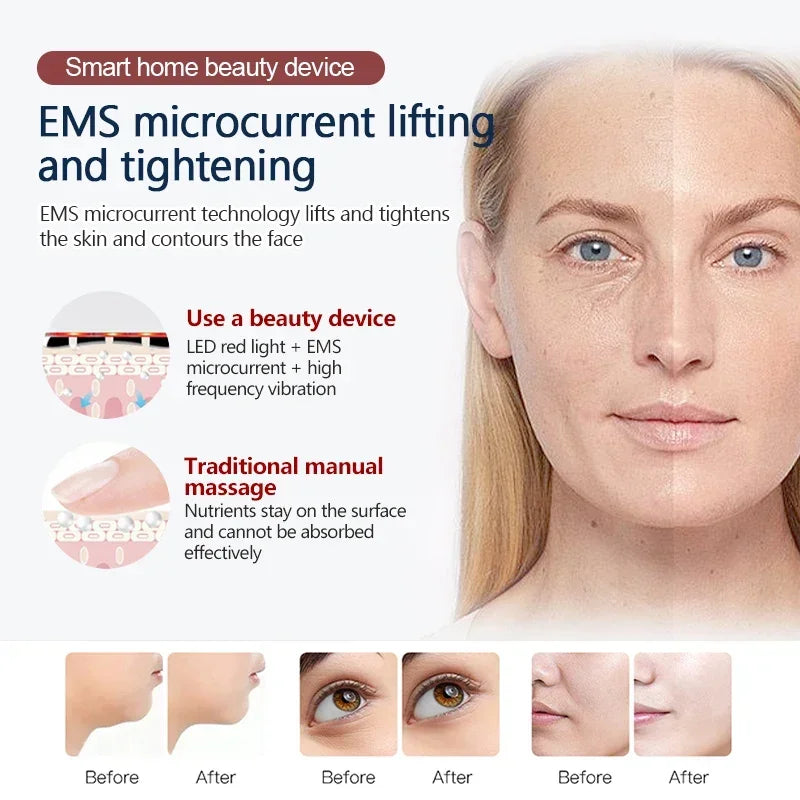 Facial Lifting Massager EMS Microcurrent High-Frequency Vibration Red Light Therapy Nutrition Import Slimming Skin Tighening