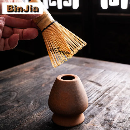 Unglazed Coarse Pottery Old Rock Clay Tea Set Complete Set Japanese Matcha Set Kit Matcha Bowl Bamboo Tranditional Tea Sets