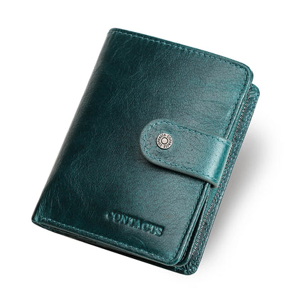 CONTACT'S Genuine Leather Short Wallets for Men RFID Vintage Coin Purse Card Holder Male Money Clip Women‘s Wallet Bag Handbag