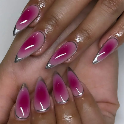 24pcs Sliver Spider Design Fake Nail Halloween Gothic Punk False Nail Tips Wearable European Heavy Metal Almond Press on Nails