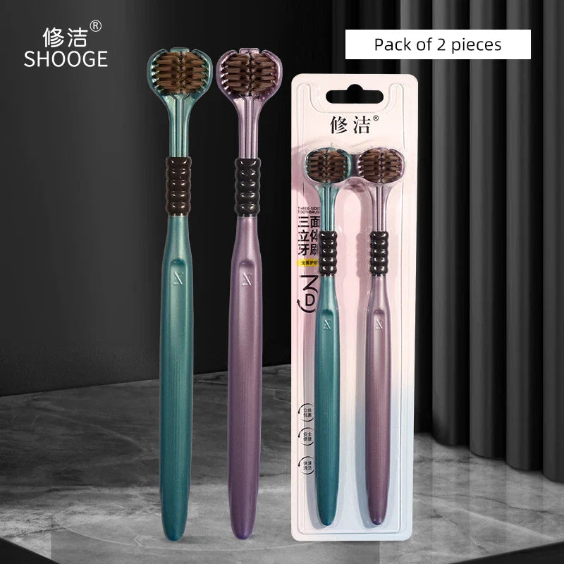 2/4/6pcs Adult Toothbrushes 3 Sided Soft Bristles Tongue Scraper Deep Cleaning Health Oral Care Family Couple Travel Tooth Brush