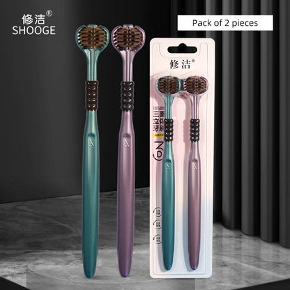2/4/6pcs Adult Toothbrushes 3 Sided Soft Bristles Tongue Scraper Deep Cleaning Health Oral Care Family Couple Travel Tooth Brush