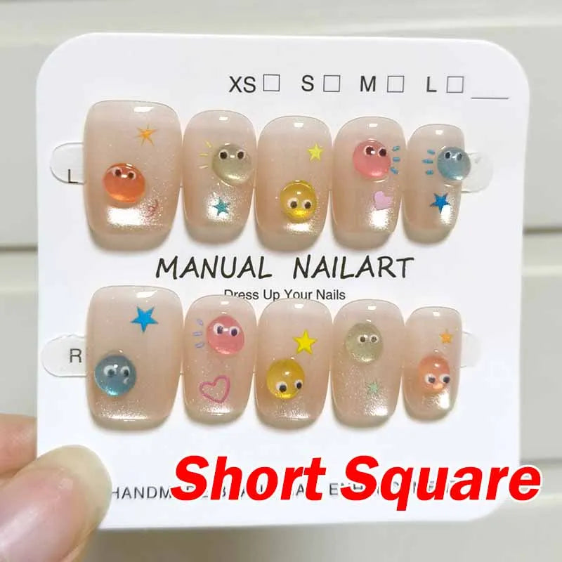 10Pcs French Style New Cute 3D Small Eyes Wearable Nails Patch Nail and Nail Accessories Press on Nails Detachable Nail Tips