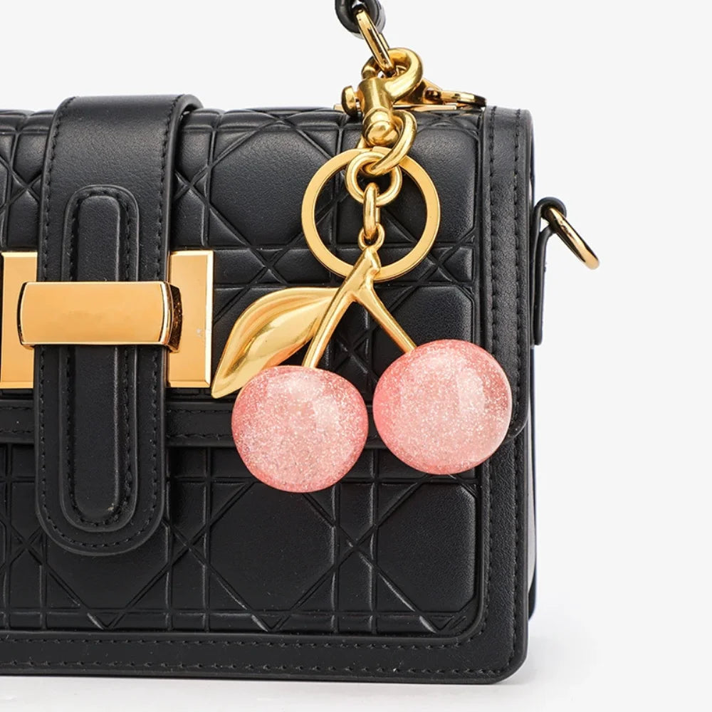 Trendy Red Cherry Pendant Keychain for Women Cute Bag Decorations Multifunctional Jewelry Car Key Accessories Charm Keyring Gift