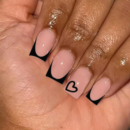 24PCS Rectangular Fake Nails Cute Heart-Shaped Nude Fake Nails Pointed French Valentine's Day Nails Suitable For Women And Girls
