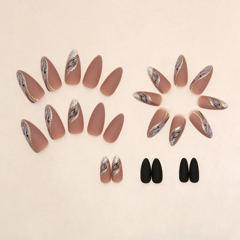 24-piece Long French Minimalist Smudged Nails with 1 Jelly Gel and 1 Nail File