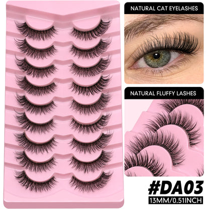 LASVIREY Fluffy Cat Eye Lashes Natural Mink Lashes Clear Band Natural Fluffy D Curl  Lashes Extension Full Strip False Eyelashes