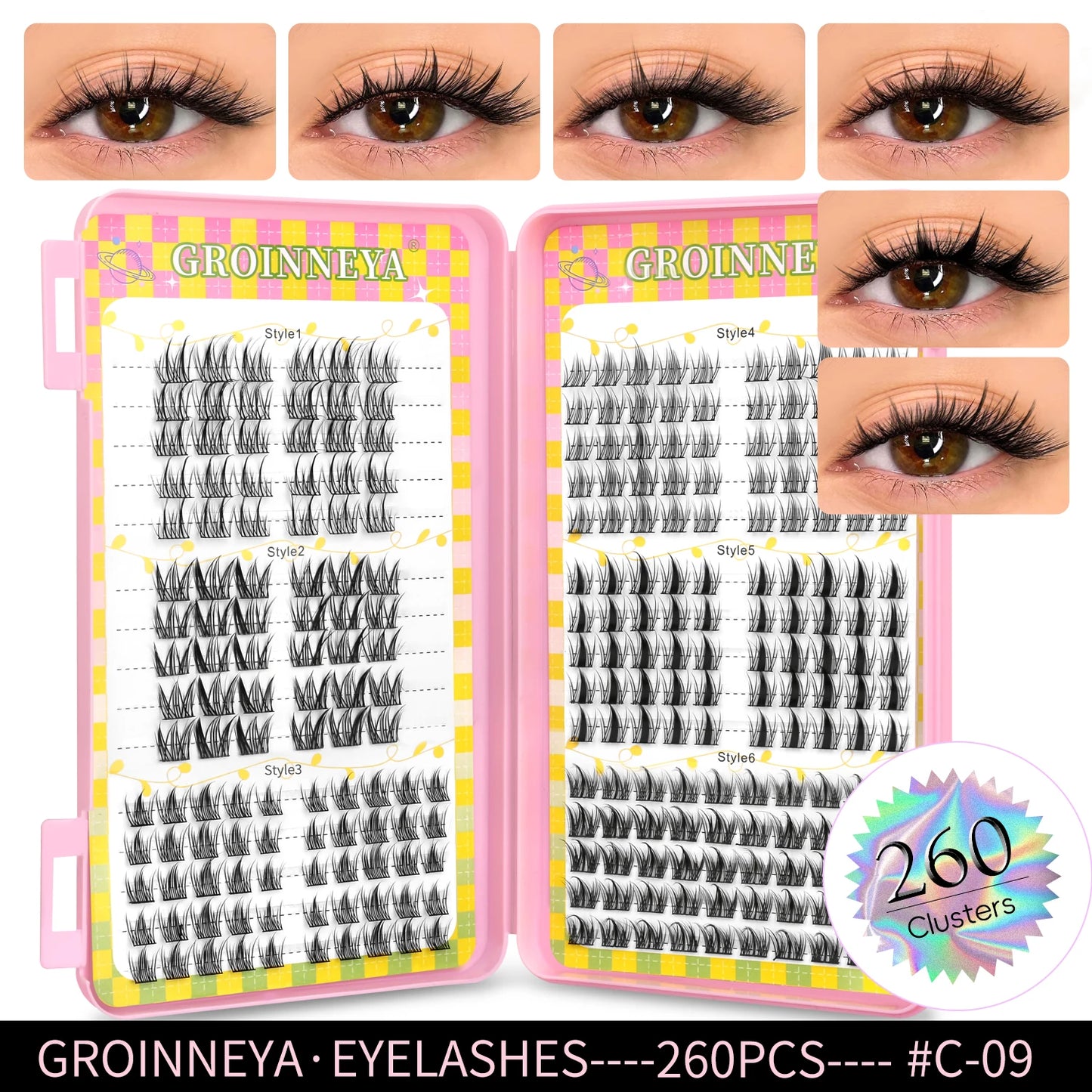 GROINNEYA Eyelashes Clusters 320 pcs Natural Eyelash extension Cluster Lashes Volume Mixed Tray Lashes Cluster Natural Lashes