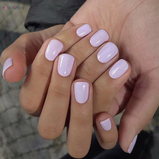 Light Purple Press on Nails Short Square Stick-on Fake Nails Solid Color Reusable False Nail Tips for Women DIY Manicure 24Pcs