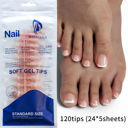 100/120pcs False Toenails French Short Square Full Cover Fake Toe Nails Acrylic Pink Clear White Press on Toenails For Women