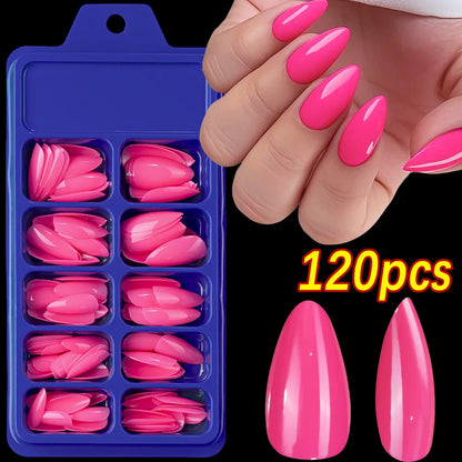 120pcs Pink French Tip Press-On Nails Medium Length Square Shape With Glossy Finish False Nails Full Cover Pre-Shaped Fake Nails
