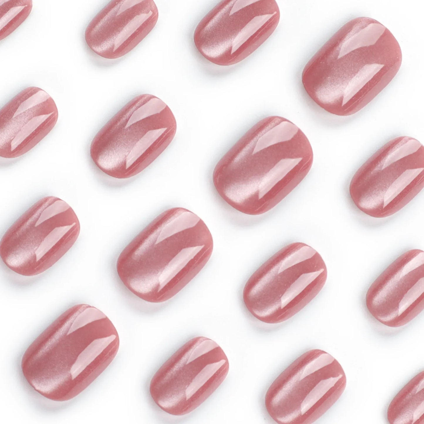 24pcs/set cat eyes fake nails for women girls red brown green blue grey sparkling short tips faux ongles press on false nail
