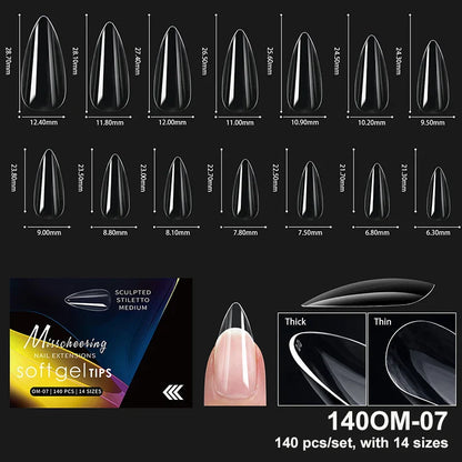 Luxury Acrylic False Nail Tips Almond Coffin Full Cover Super Clear Square Artificial Extension Soft Gel Tip Salon Manicure Tool