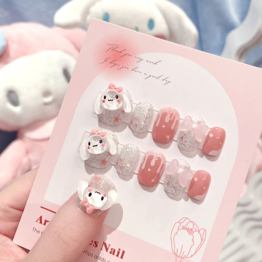 Sanrio Kawaii Pink My Melody Fake Nails 24Pc 3D kuromi Anime Cute Nail Patches False Nail Tips Cartoon Y2K Fashion Press on Nail