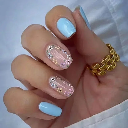 24Pcs Fashion Fake Nails Press on Short Square Head False Nail Art Black Starlit Sky Design Artifical Full Cover Nail Tips