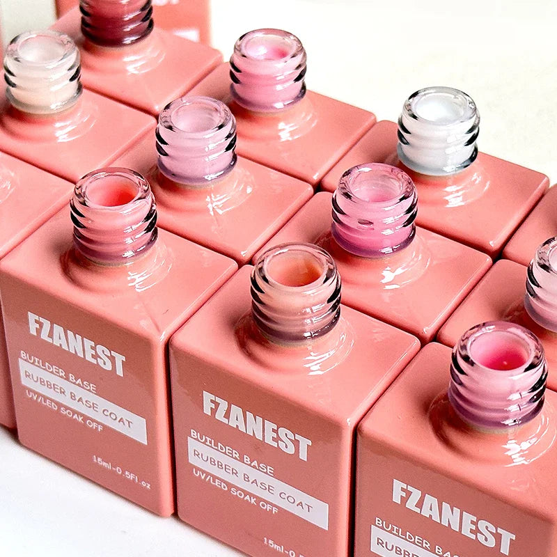 FZANEST 5 in 1 Multifunctional Rubber Base Gel Rubber Builder Base Nail Gel Nude Color Extension Nail Strengthen Gel Nails