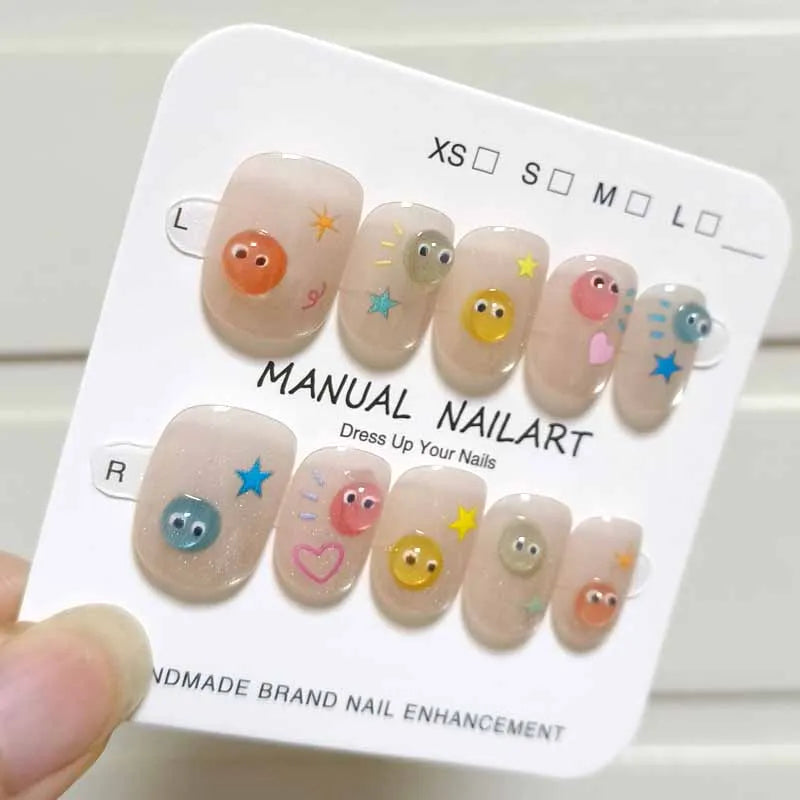 10Pcs French Style New Cute 3D Small Eyes Wearable Nails Patch Nail and Nail Accessories Press on Nails Detachable Nail Tips