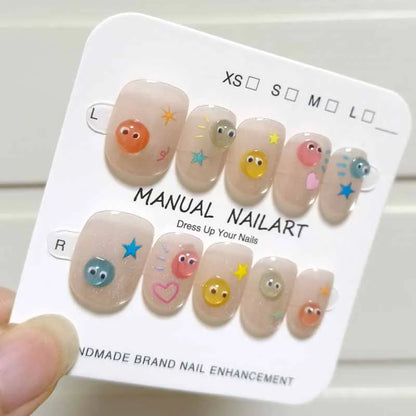 10Pcs French Style New Cute 3D Small Eyes Wearable Nails Patch Nail and Nail Accessories Press on Nails Detachable Nail Tips