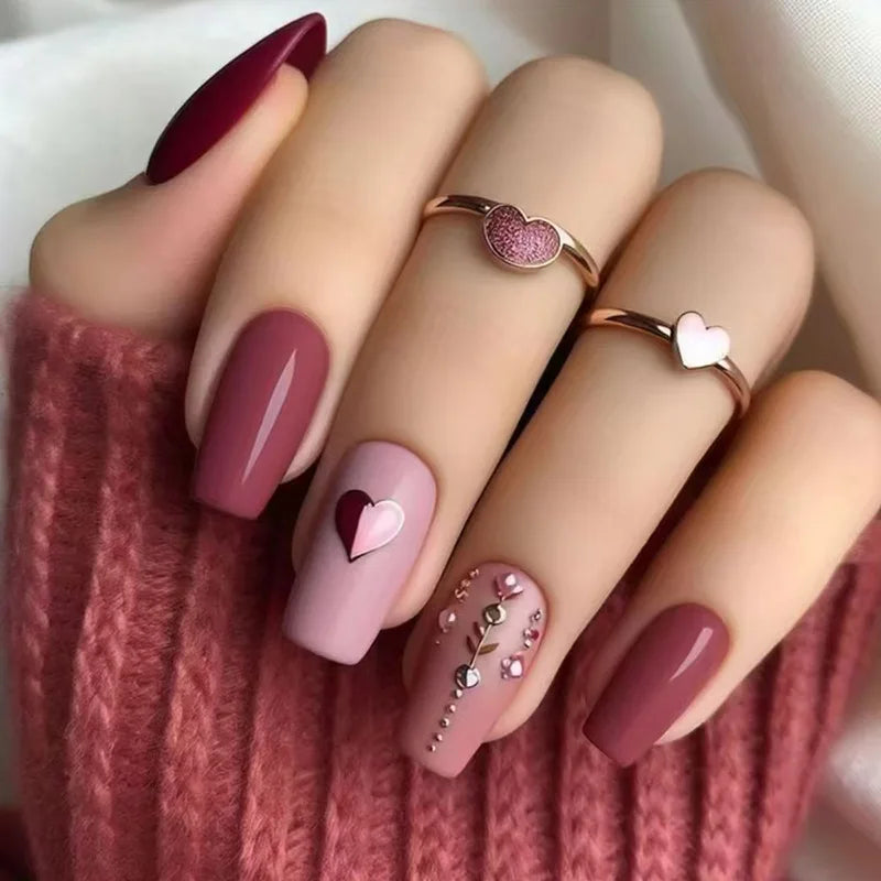 24Pcs Fashion Fake Nails Press on Long Ballet False Nails Art with Flower Design Brown Detachable Full Cover Nail Tips Manicure