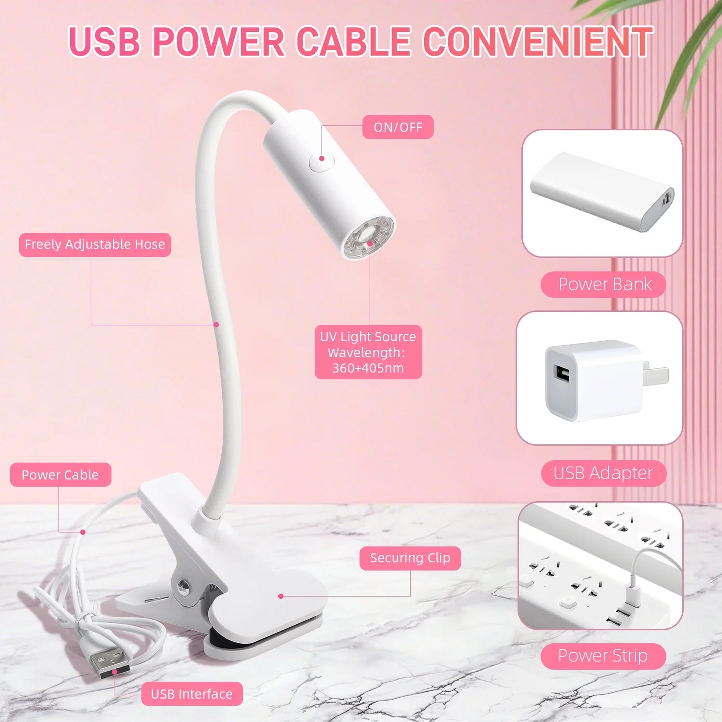 UV LED Light for Nails Polish Drying Lamp 360° Flexible Clip-on Desk Clip Mini USB Portable Nail Dryer Manicure Salon Tools